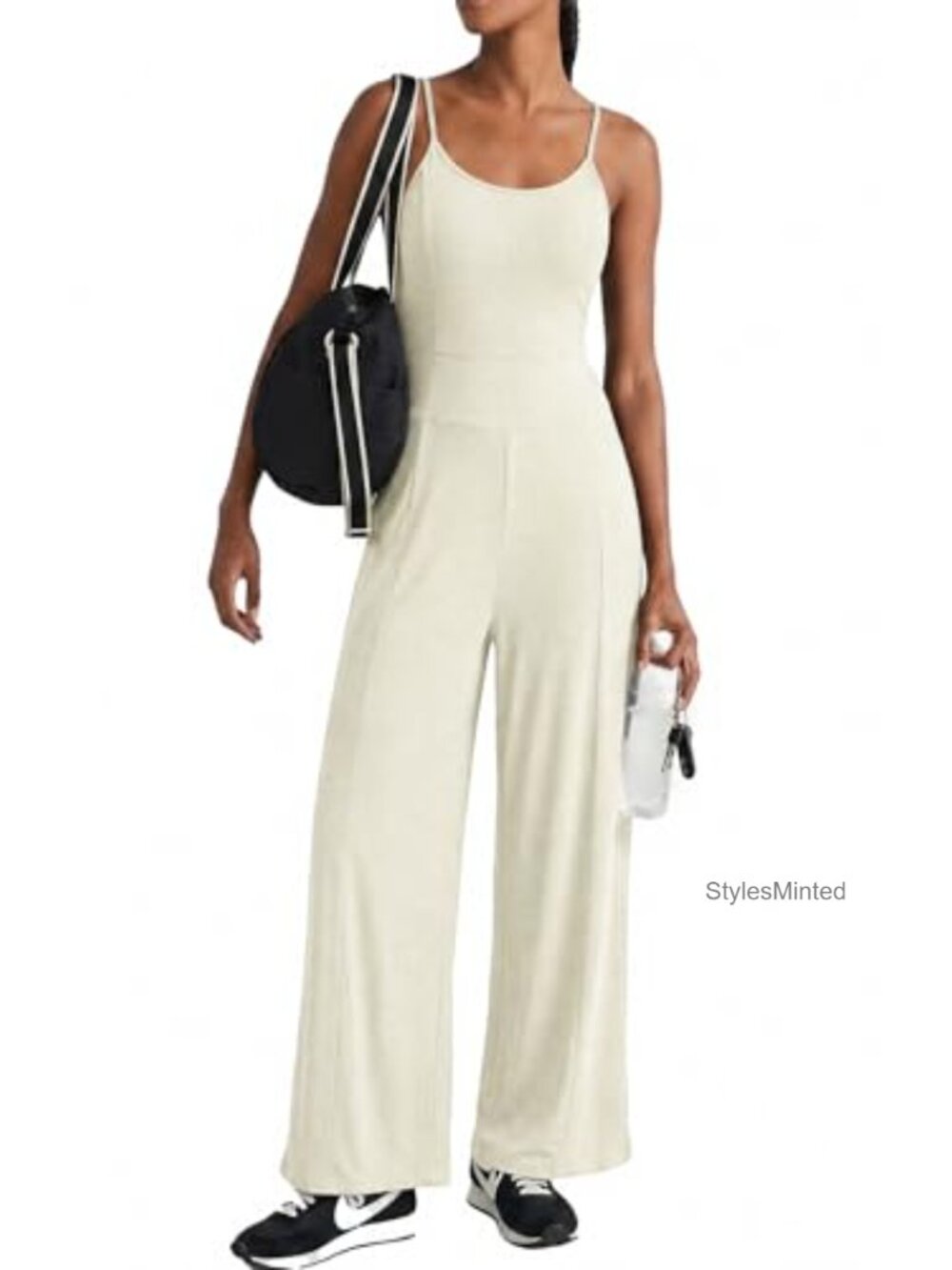 Women's Sleeveless Wide Leg Jumpsuit with Pockets Adjustable Straps